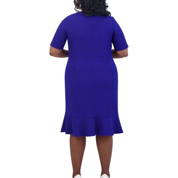 Kasper 2X Royal Blue Scuba Crepe Ruffle Hem Dress NWT Short Sleeve Knee Length - Picture 4 of 4